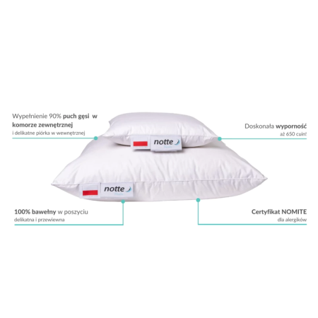 Poduszka puchowa Notte Perla 90% puch 50x70 - Dostępna od ręki - Expertsnu.pl