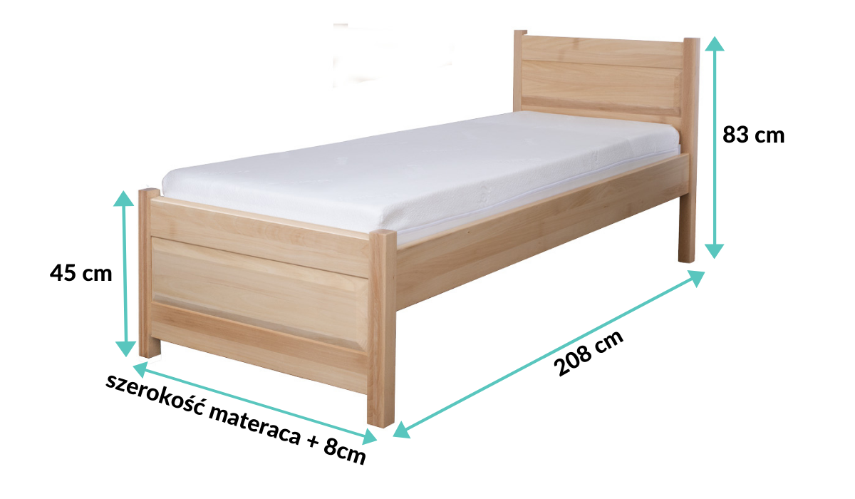 wymiary łóżka bukowego LK120
