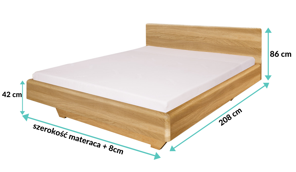 wymiary łóżka dębowego LK210