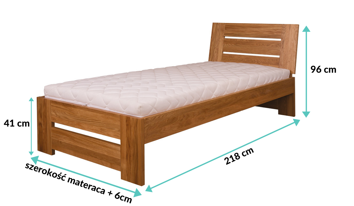 wymiary łóżka dębowego LK282