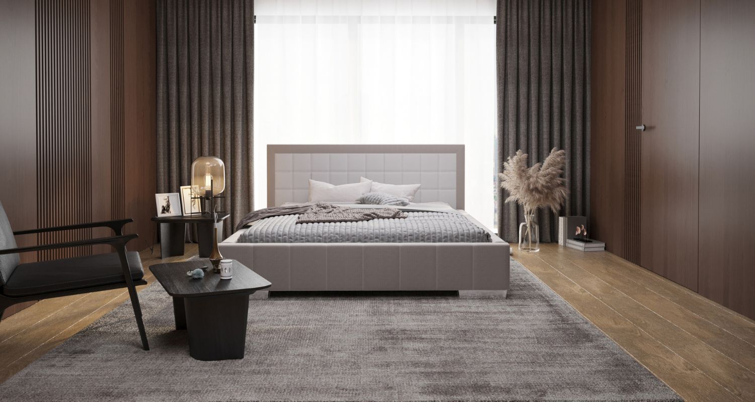 Łóżko z zagłówkiem tapicerowanym